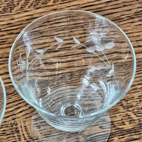 Etched Floral Vine Cocktail Glasses MCM dessert footed short stem oyster cup (3 - Picture 3 of 9